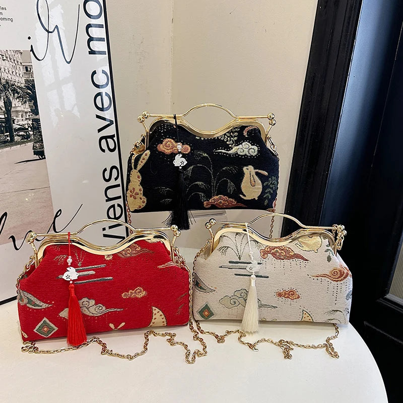 Luxury Evening Vintage Fringe Clutch Bag Women Bride Wedding Clutch Purse Chain Shoulder Crossbody Bags Party Fashion Handbag