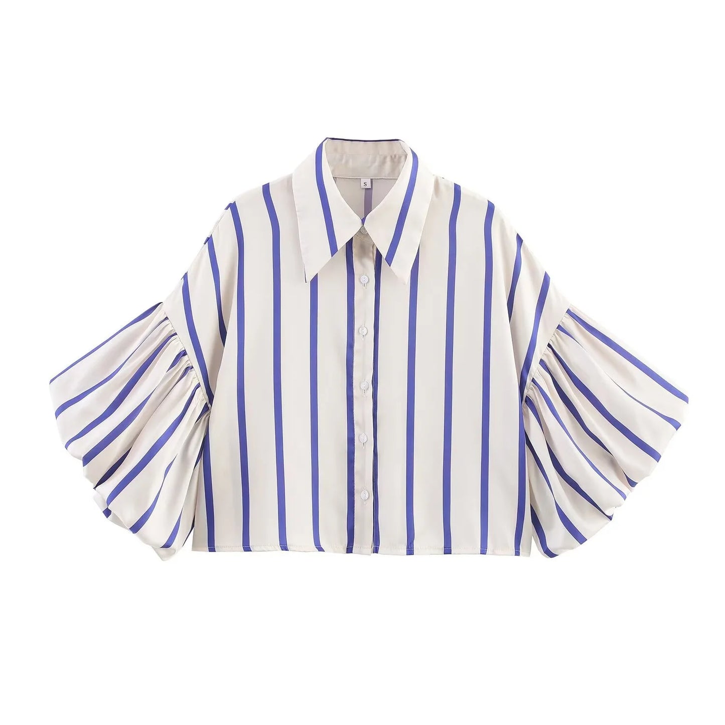 Women Striped Shirts Female Loose-Fit Bubble Sleeve Printed Shirts Lady Casual Youthful Energetic Short Sleeved Tops Clothing
