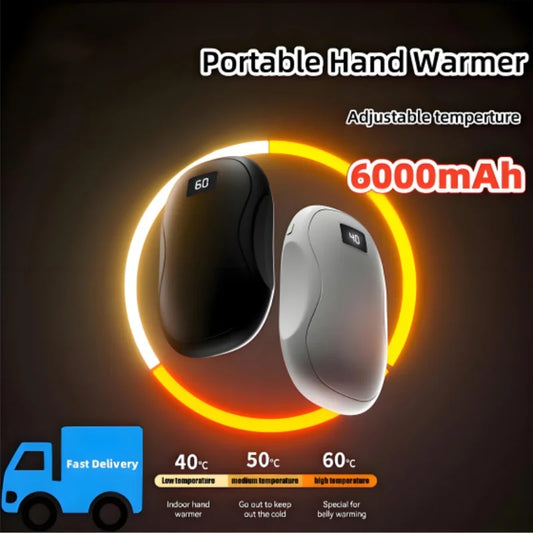 Portable Hand Warmer 6000mAh Large Capacity Electric Fast Heating Double Sided Warmth Battery Digital Display Winter Warmer