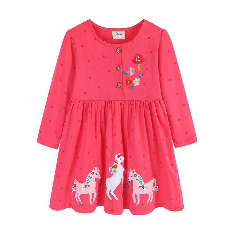 Jumping Meters 2-7T Long Sleeve Princess Girls Dresses Animals Embroidery New Autumn Spring Children Costume Hot Selling Dress