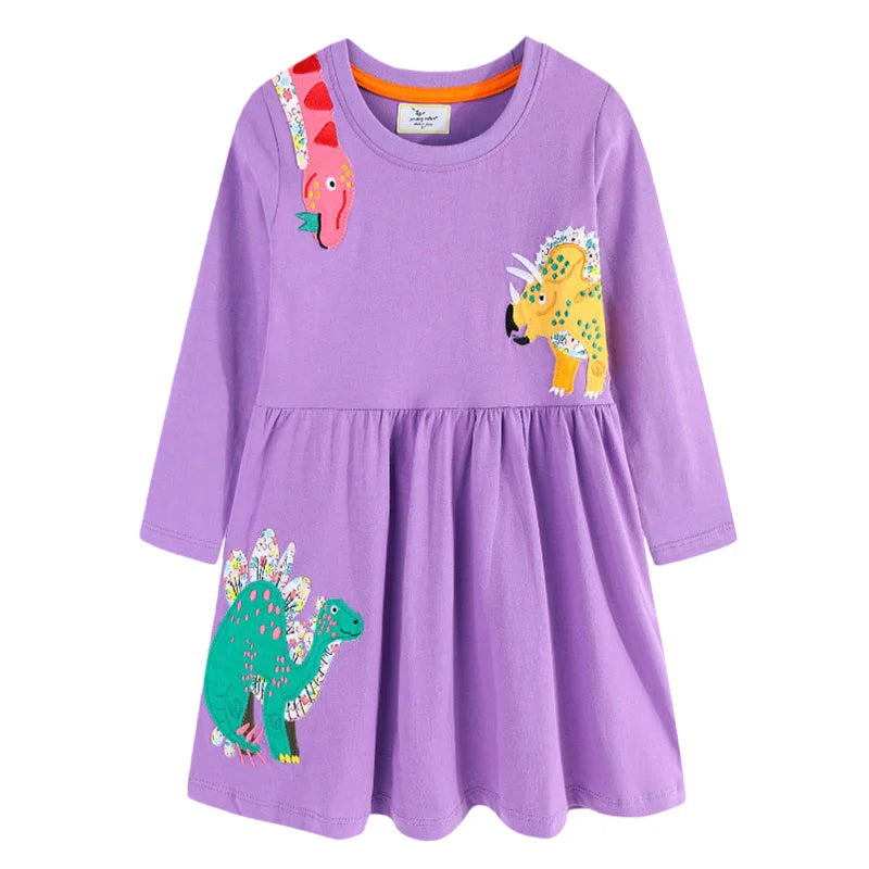 Jumping Meters 2-7T Long Sleeve Princess Girls Dresses Animals Embroidery New Autumn Spring Children Costume Hot Selling Dress