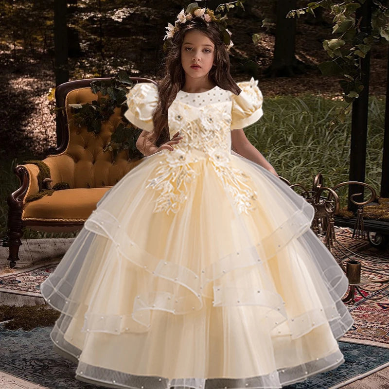 New flower girl wedding dress Girls party dresses, elegant girl walking show evening dress 4-12 years old children's clothing