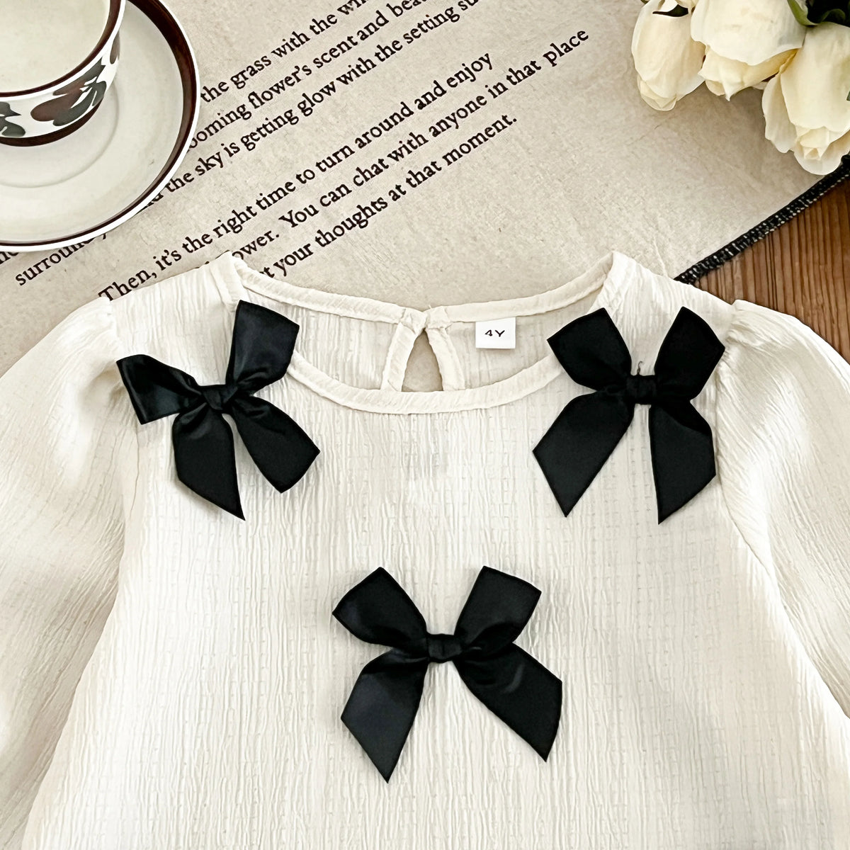 Humor Bear Girls' 2-Piece Outfit Set Bow Lapel Shirt + Pleated Skirt, Baby Girl Spring Clothes