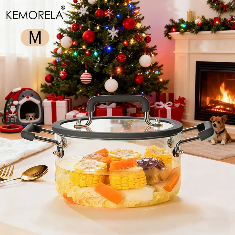 1PCS Glass Saucepan with Lid Multiple Capacity Options Heat-Resistant Glass Cooking Pot Dual Handle Soup Pot Kitchen Cooking