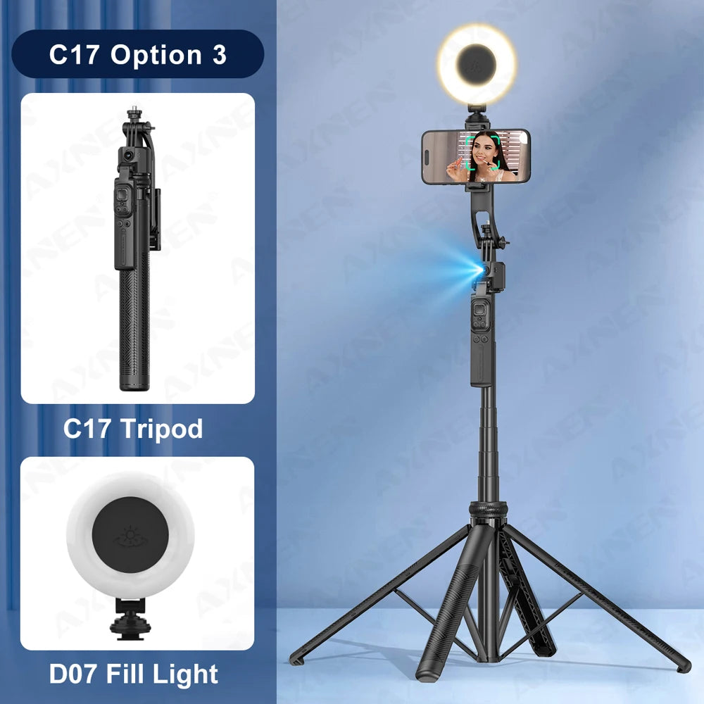 1630mm/64in C17 Tripod Selfie Stick 360° Auto Rotation Shooting Quadruped Phone Stand Face Track Bluetooth Remote Control Tripie