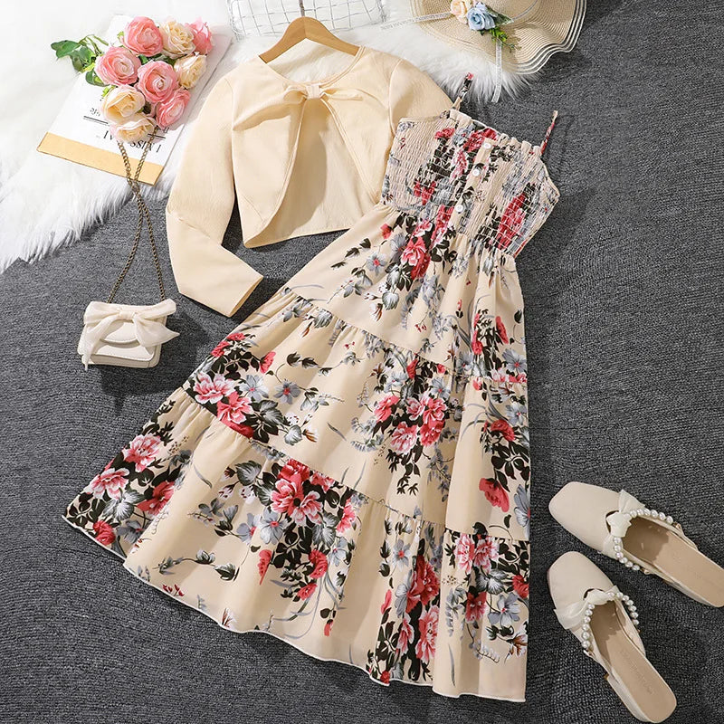 Girls Dress Summer 4-12 Years Flowers Sleeveless Fashion Elegant Little Princess Dress Birthday Dance Party Gifts Kids Clothes