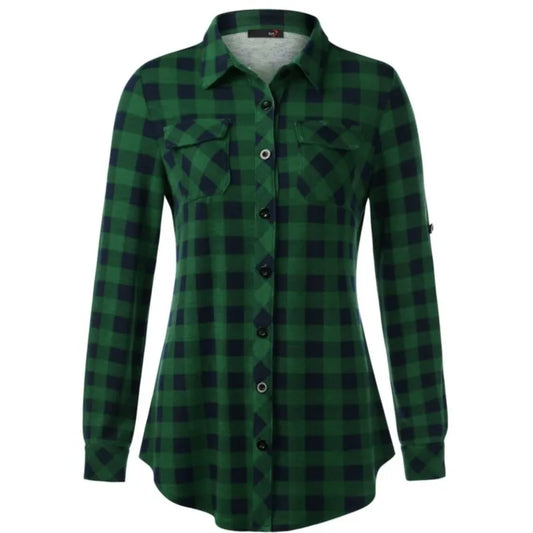 Women's  fashion Casual Plaid Button-Down Shirt