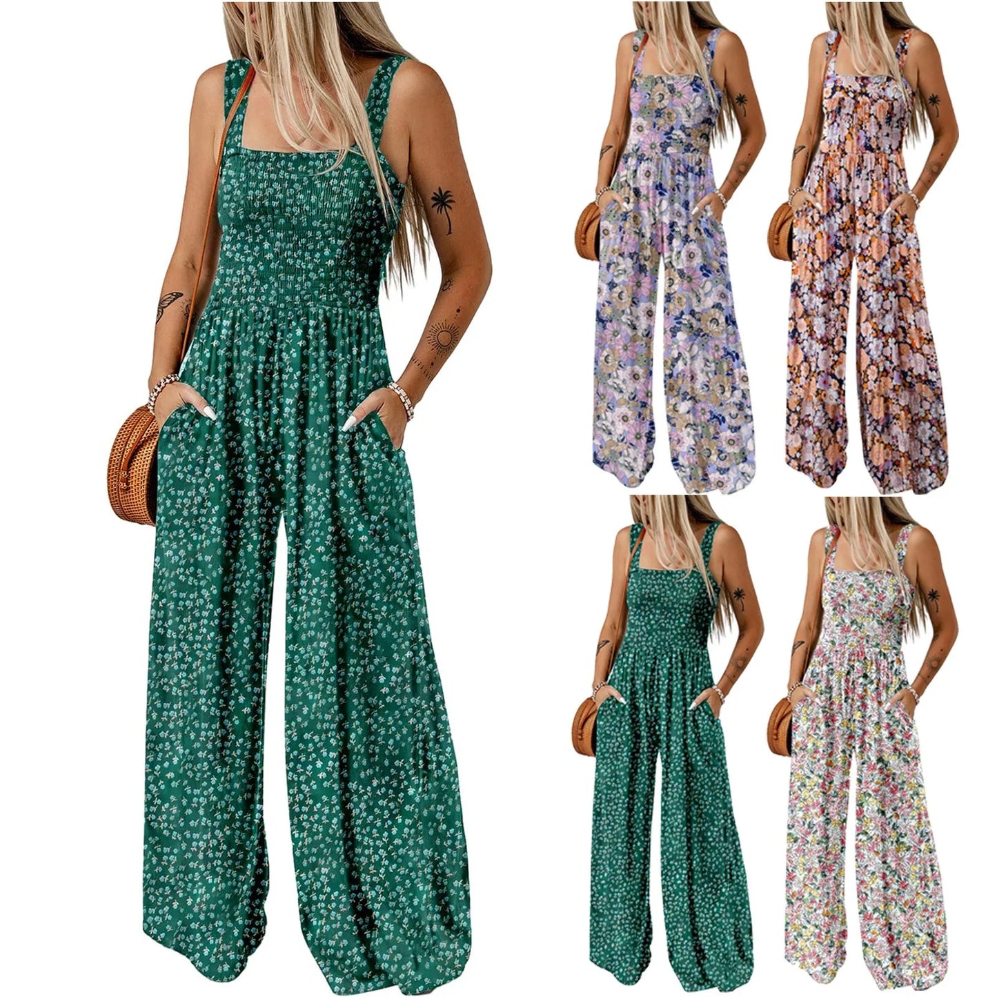 Bloom & Move: Floral Sleeveless Jumpsuit with Pockets