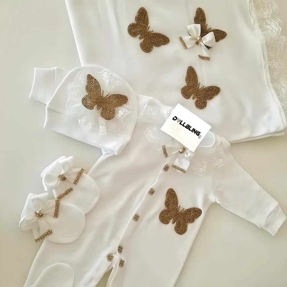 Baby Girl Boy Princess Prince Hospital Exit Newborn Bling Outfits Baby Bottles Gift Set Baby Shower Gift 5pcs Crown Romper