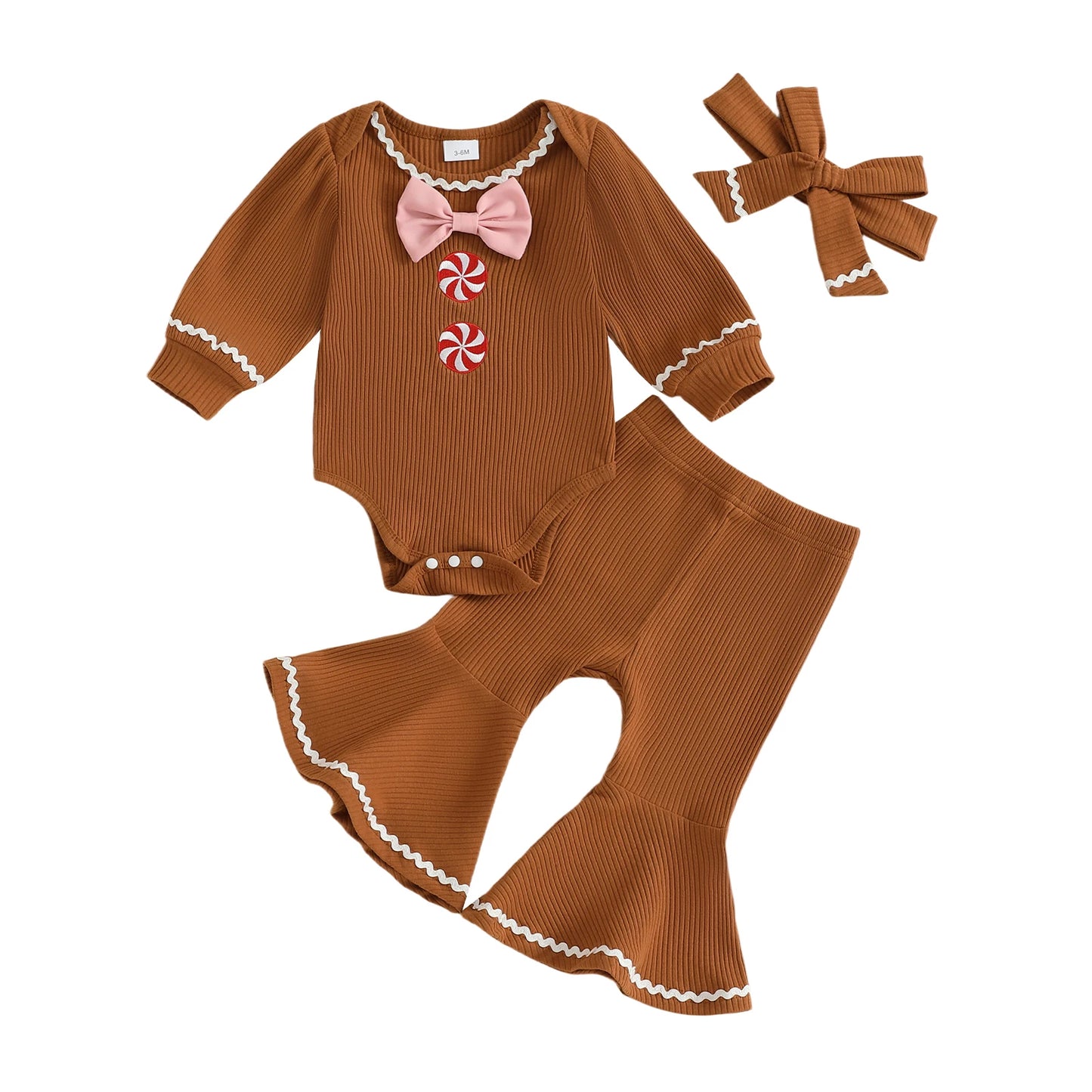 Citgeett Autumn Christmas Infant Baby Girl Outfits Long Sleeve Romper Flare Pants Headband Fall Xmas Clothes Set