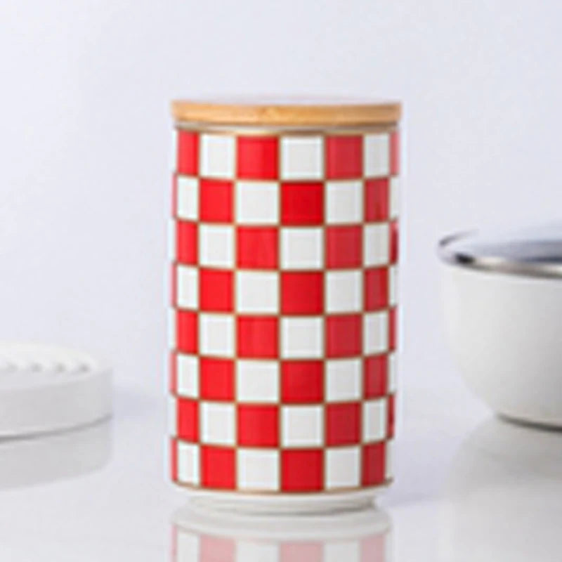 Black and White Lattice Storage Tank Checkerboard Sealed Tank Kitchen Storage Food Grade Ceramic Tank Box Tea Storage Tank