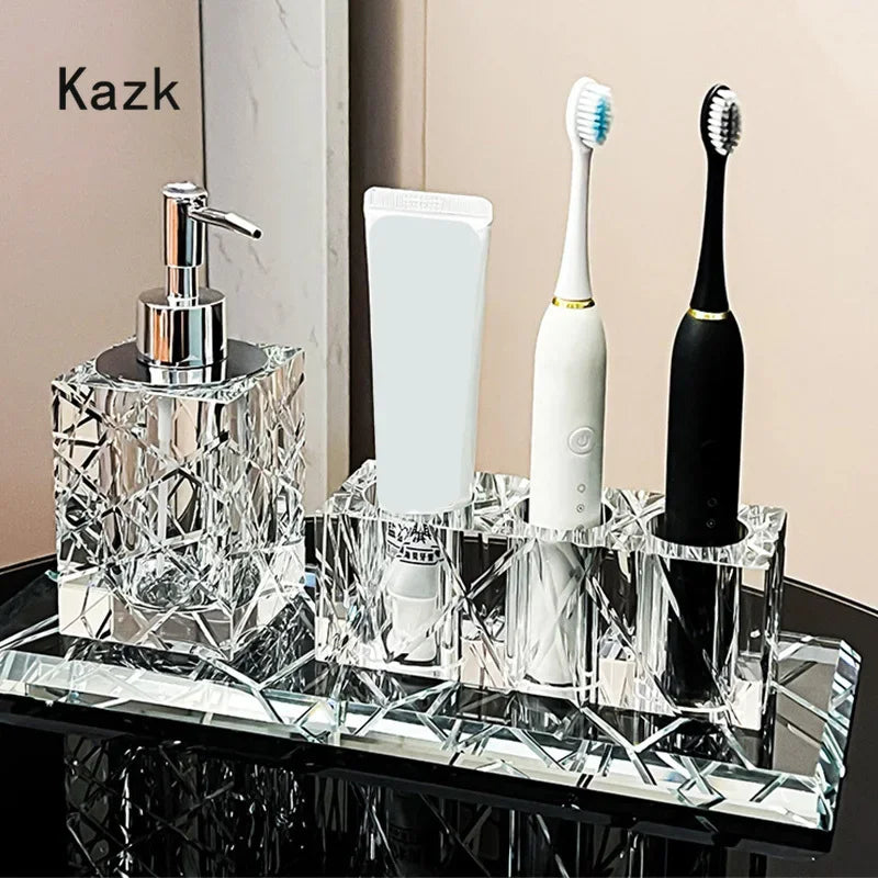 Advanced Crystal Bathroom Accessories Light Luxury Hotel Cutting Glass Toothbrush Holder Bathroom Storage Tray Cotton Swab Box