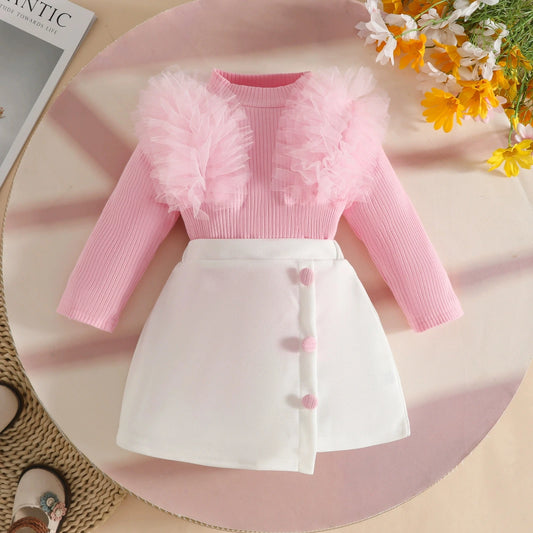 2025 Kids Girls' Outfit Autumn Winter Long-Sleeve Top + White Skirt Toddlers Girls Clothes Se Children Clothing For 6M-3 Years