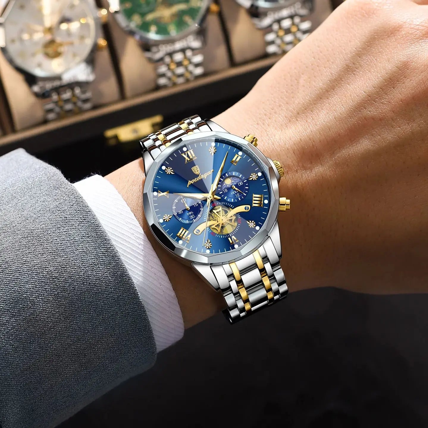 POEDAGAR Luxury Men Watch Top Original Waterproof Luminous Chronograph Man Wristwatch Stainless Steel Quartz Men's Watches Reloj