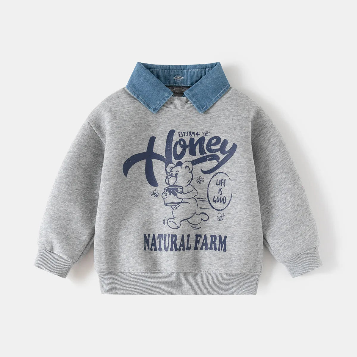 Spring New Children Clothes Korean Style Boys Fake Two Piece Sweatshirt Detachable Collar Cartoon Printed Long Sleeve Top