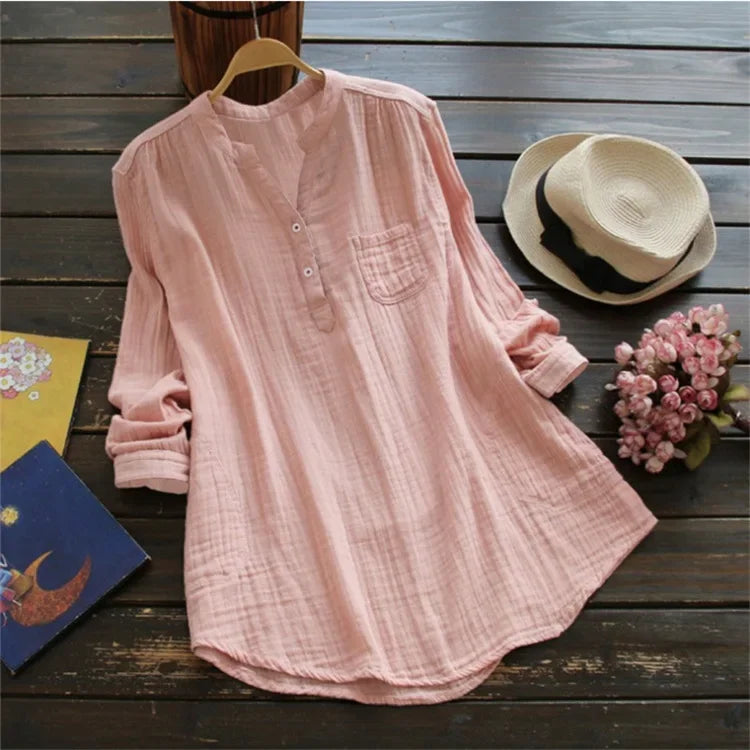 Loose Casual Cotton Linen Long Sleeve Women's Shirt 2025 Cross-Border Fashion plus Size Comfortable Breathable Button-Up Top