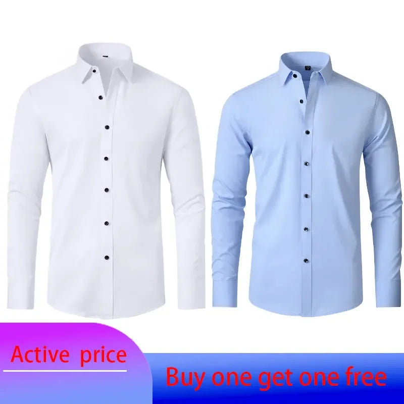6xl New summer black White men's shirt elastic force non-iron long-sleeved business casual Oversize shirt  mercerized vertical