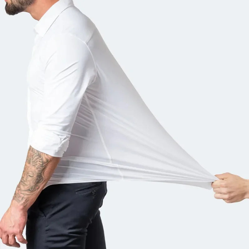 6xl New summer black White men's shirt elastic force non-iron long-sleeved business casual Oversize shirt  mercerized vertical