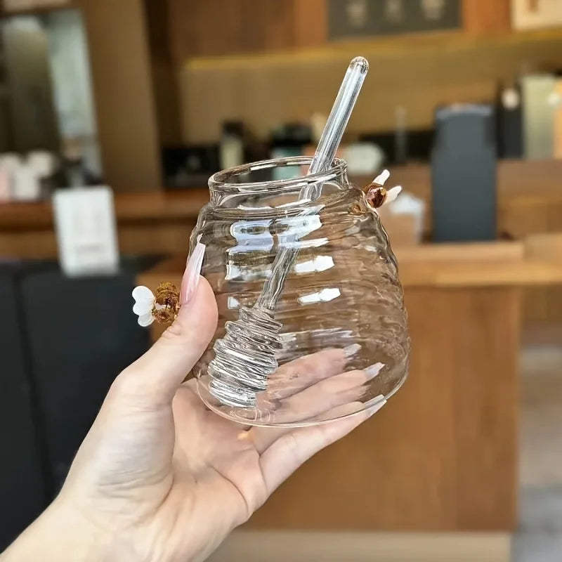 1pc Animal-Themed High Borosilicate Glass Honey Jar with Lid - Perfect for Kitchen & Dining