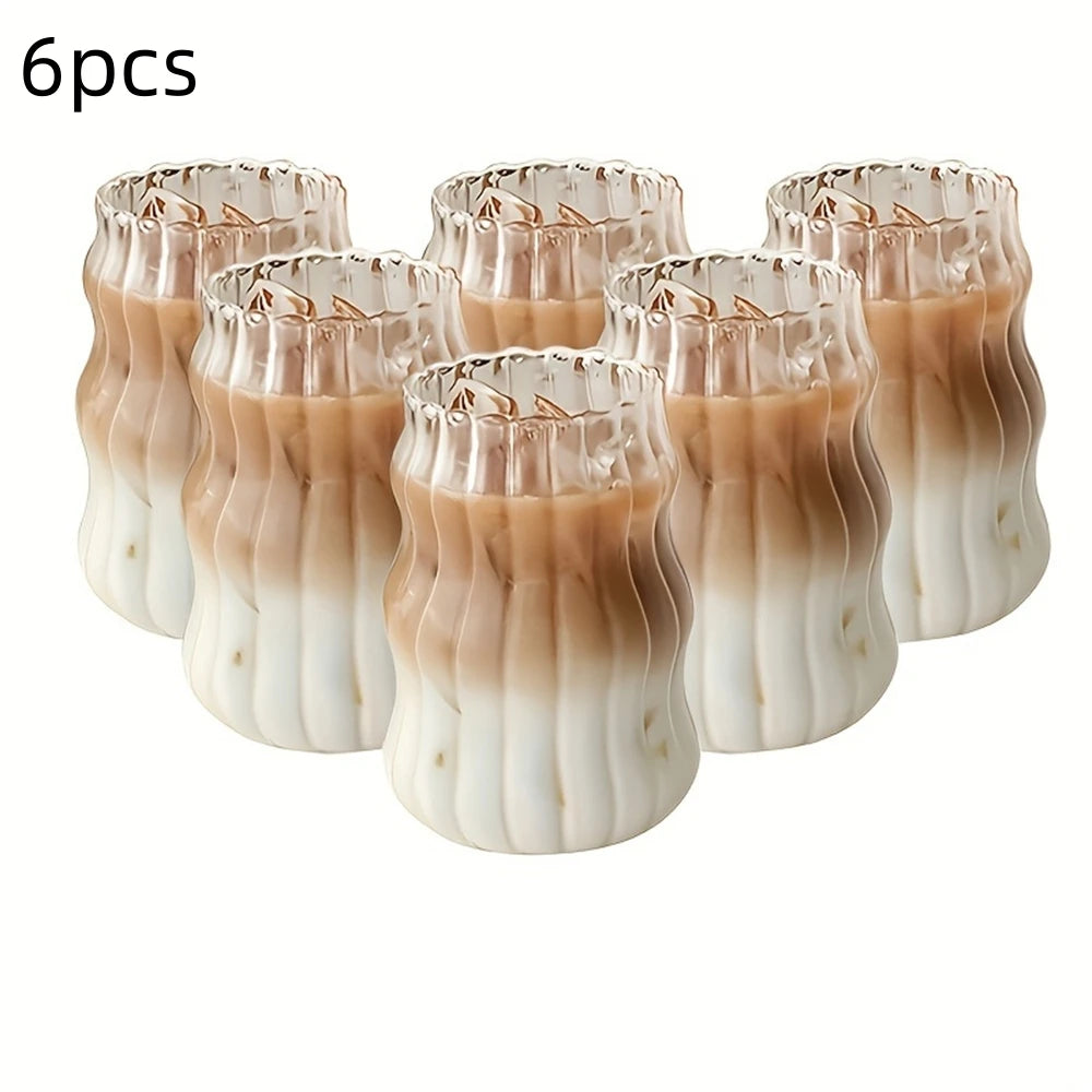 4/6pcs Stripe Glass Cup Could Cup Smooth Surface Bubble Cup Heat-resistant Tumbler for Iced Coffee, Juice, Beverage, Milk, Tea