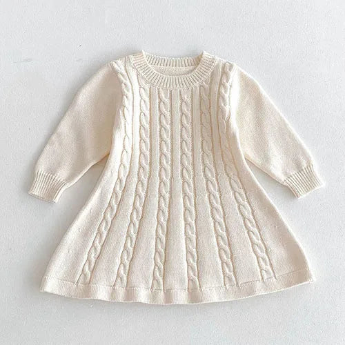 2024 New Autumn 1-6Yrs Baby Girls Long Sleeved Solid Color Knitting Dress Kids Princess Dresses Children Knitted Clothes