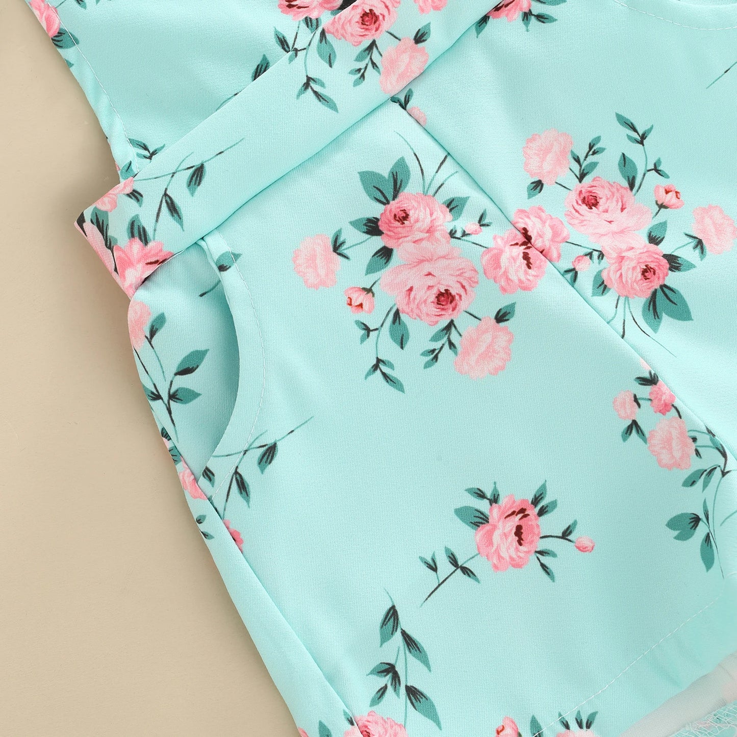 Little Infant Kid Girl 2PCS Pants Set Fly Sleeve Plain O-Neck T-Shirt, Floral Patterns Copper Buttons Suspender Short Pants 1-5T