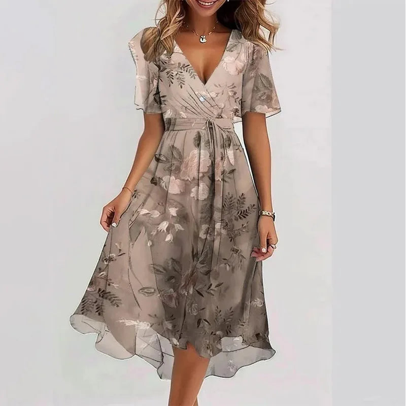 2026 Summer New Loose Casual Shuya V-neck Floral New Hot Selling Printed Dress