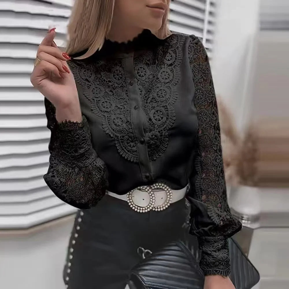 Summer Floral Embroidery Lace Blouse Fashion Women V Neck Casual Shirt Elegant Chic Short Sleeve Hollow Out Tops Elegant Blusas