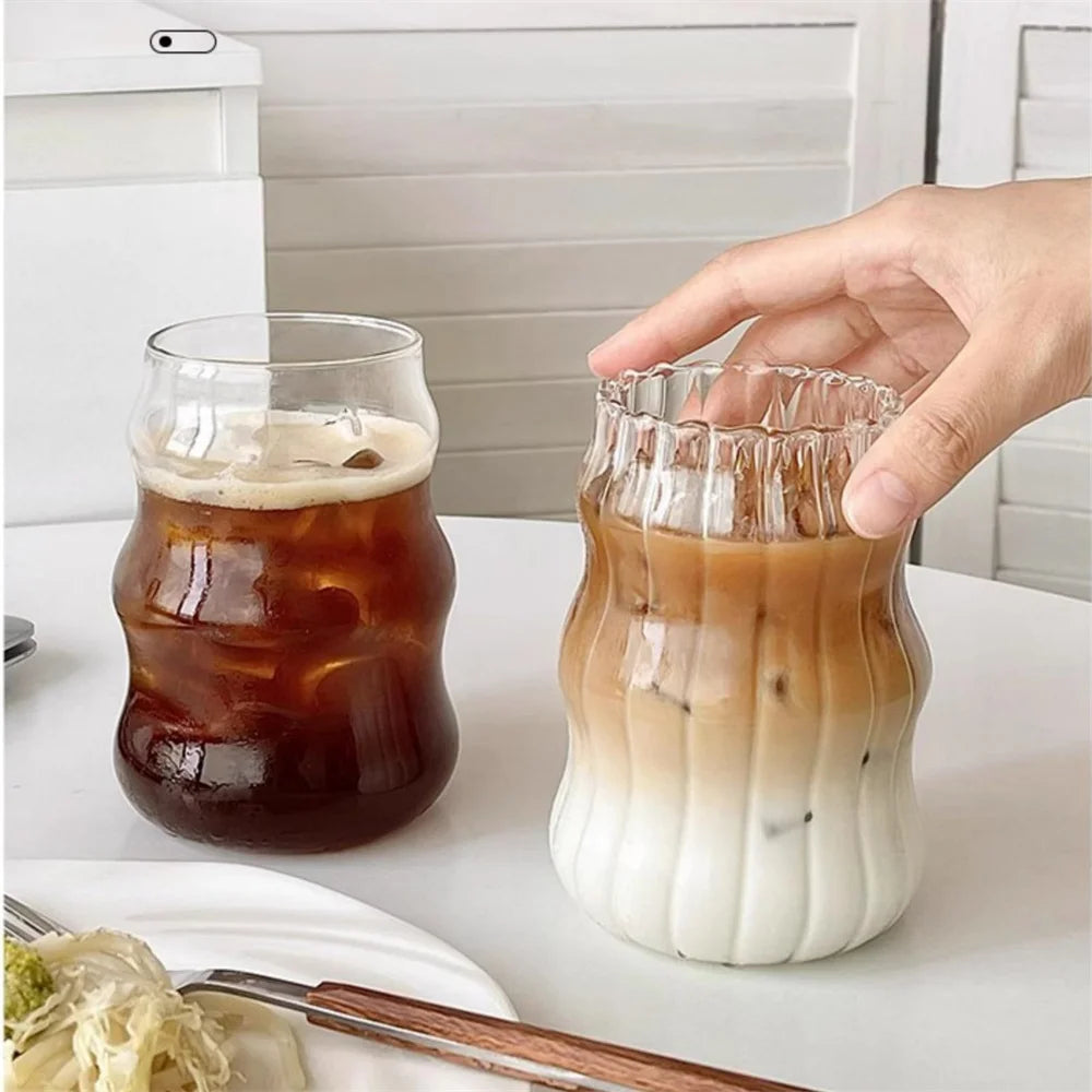 4/6pcs Stripe Glass Cup Could Cup Smooth Surface Bubble Cup Heat-resistant Tumbler for Iced Coffee, Juice, Beverage, Milk, Tea