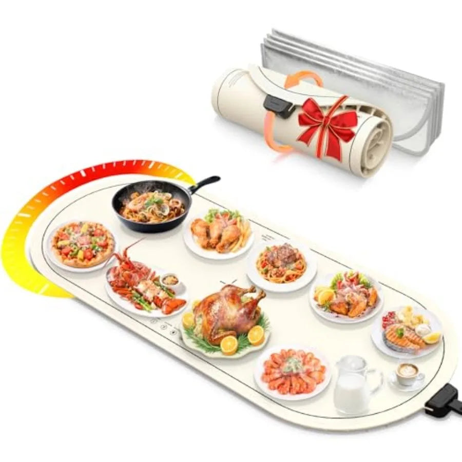 Food Warming Mats for Countertop Extra Large XXL 36"x15" Electric Heating Pad for Food Roll Up Silicone Warmer Mat for Party an