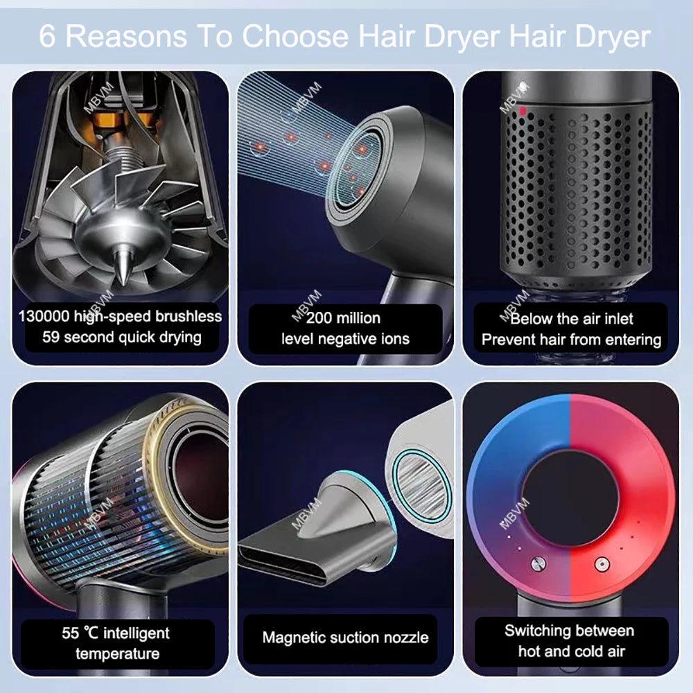 Super Leafless Hair Dryer 5 in 1 Hair Dryer 220V Professional Haircare 1600W Powerful Air Blower Negative Ionic Salon Style Tool