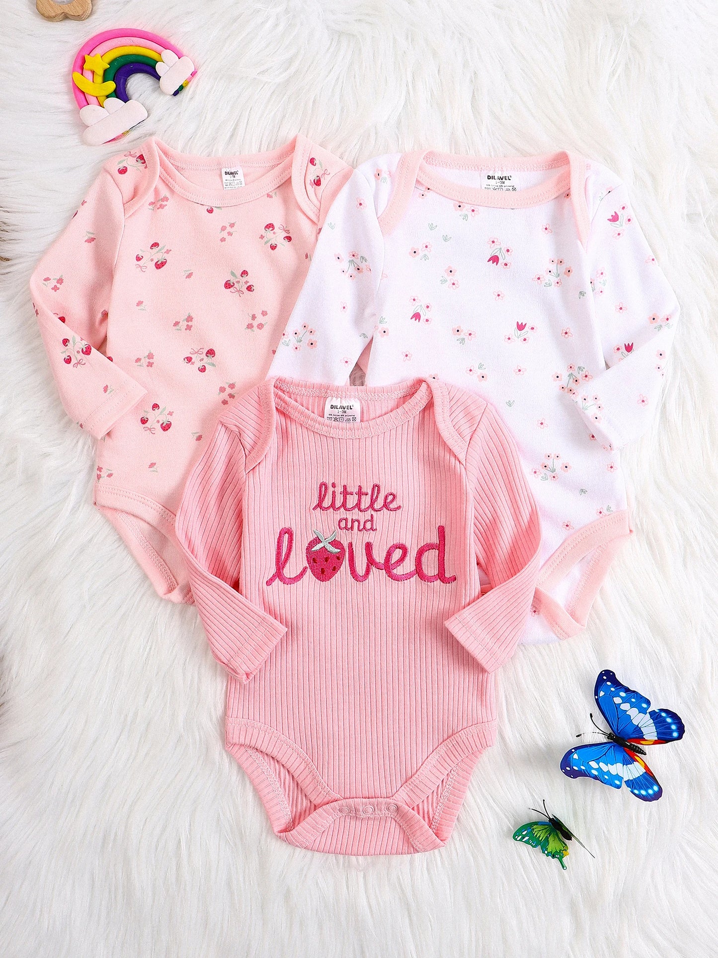 3PCS Baby girl onesie New style baby girl clothes Spring/Autumn long-sleeved onesie Cotton fabric Suitable for 0-9months
