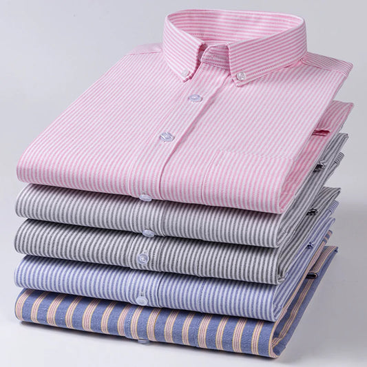 PLus size 8xl 100%cotton oxford long sleeve shirts for men slim fit formal plain shirt striped tops office white busines clothes