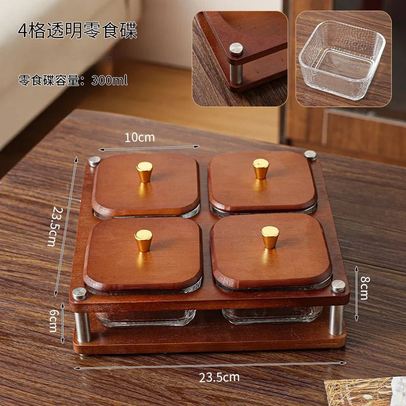 Deluxe Glass Fruit Snack Tray Household Living Room with Cover Grid Creative Dried Fruit Dim Sum Candy Tray