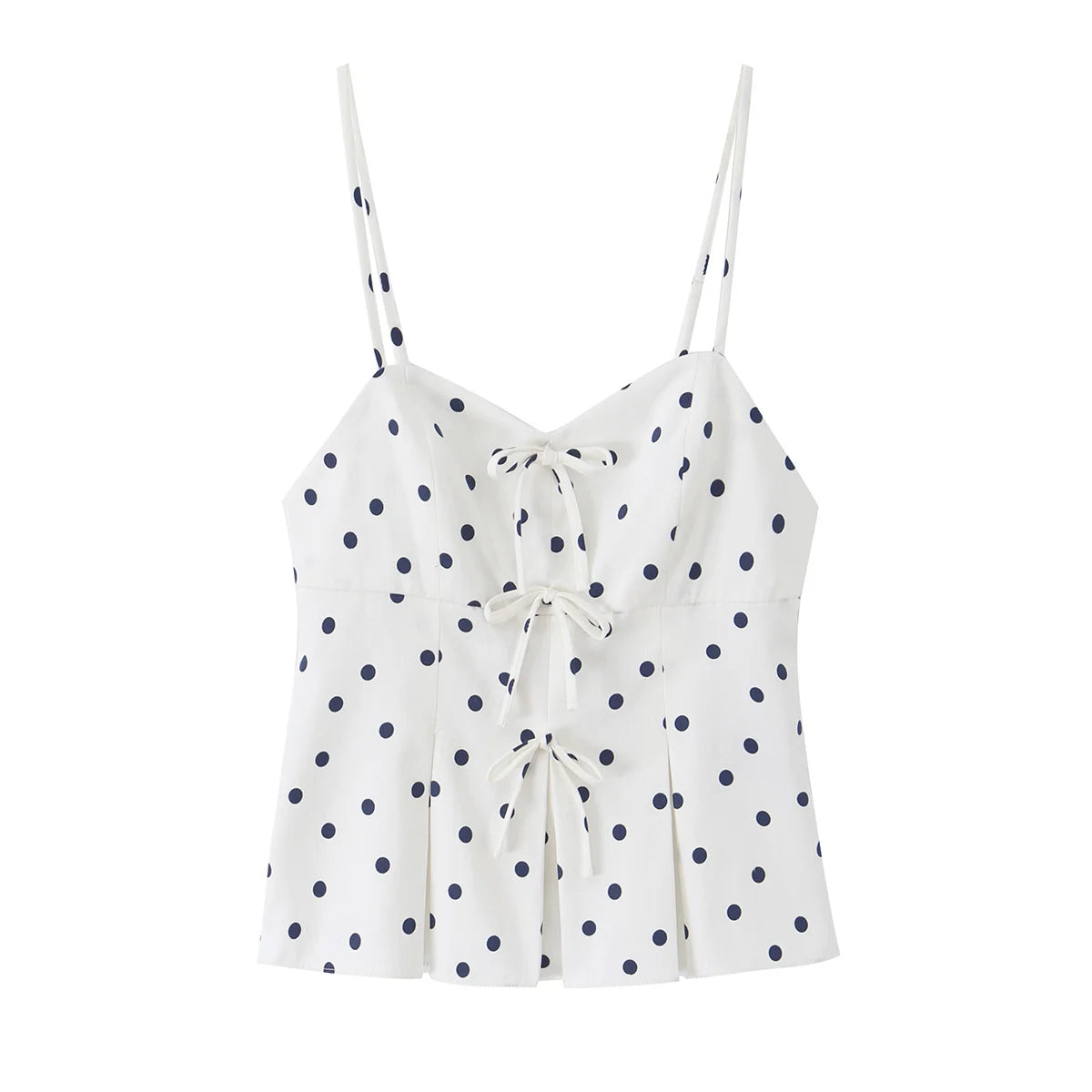 HH Elegant Women's Summer Polka Dot Cami Pant Set 2026 Sweet Skirt Style Hem Bow-Front Top+Bucket Trousers Female Casual Suit