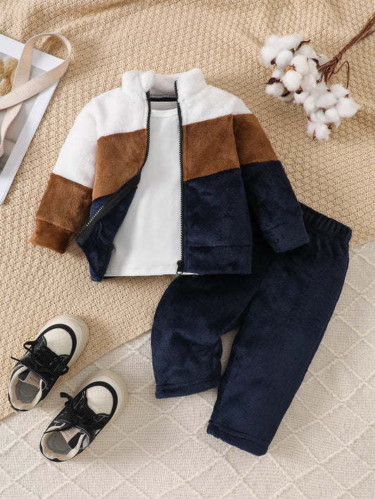 IURNXB 3pcs Baby Clothes Set for Boys Infant Snowsuits Fleece Jacket Pants+T-Shirt Outfits Casual Playwear Winter