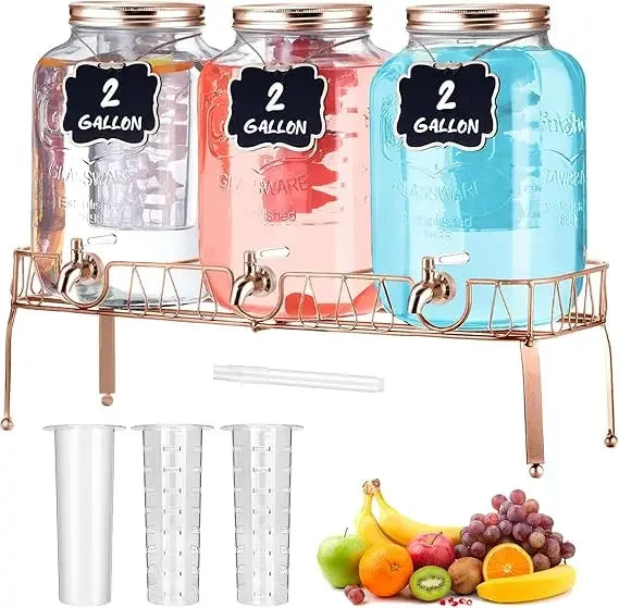 BestsellerBestseller3 pcs 2 gallon glass drink dispenser with stand and lid mason jar beverage dispenser with stainless steel sp