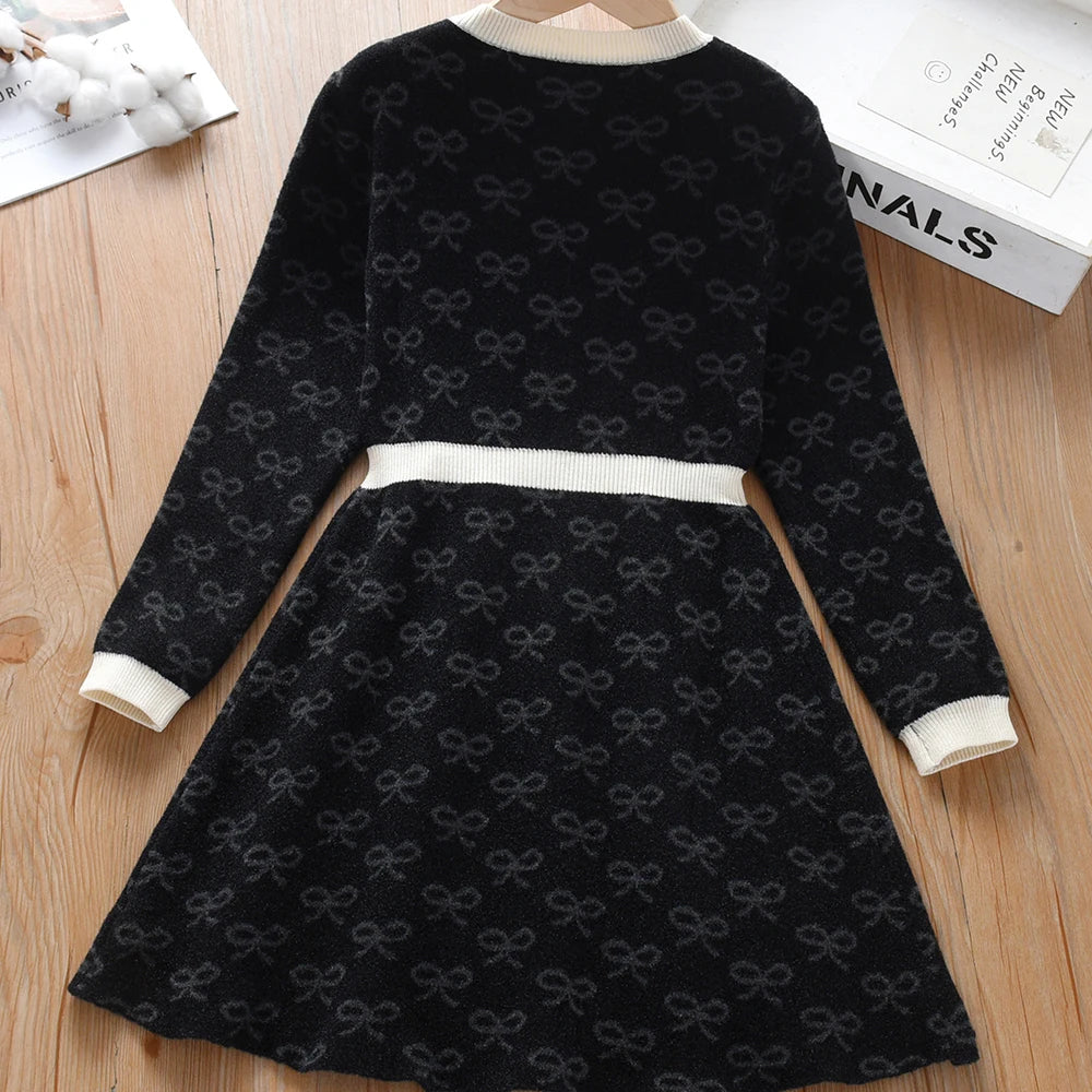 Girls Knitted Dresses 2025 New Sweater Dress Kids Fashion Clothing Long Sleeves Casual Dress Baby Girls Princess Dress