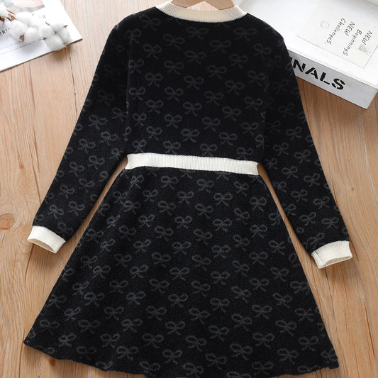 Girls Knitted Dresses 2025 New Sweater Dress Kids Fashion Clothing Long Sleeves Casual Dress Baby Girls Princess Dress