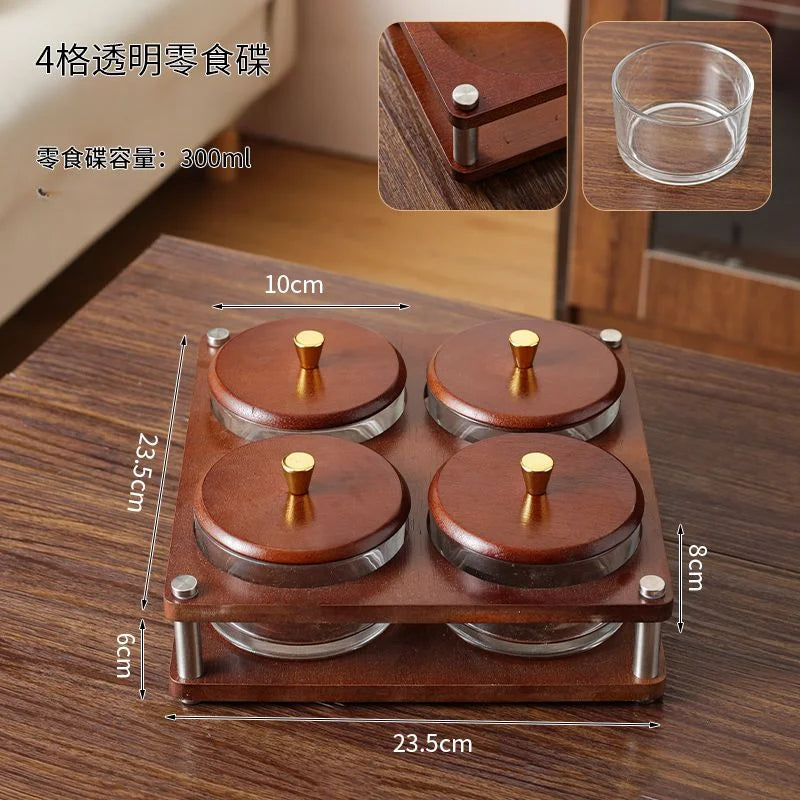 Deluxe Glass Fruit Snack Tray Household Living Room with Cover Grid Creative Dried Fruit Dim Sum Candy Tray