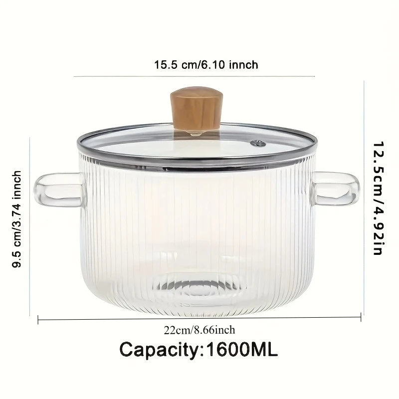 Glass Soup Pot With Double Insulated Handles And Lid 54oz Large Capacity Heat Resistant Glass Cookware For Home Kitchen