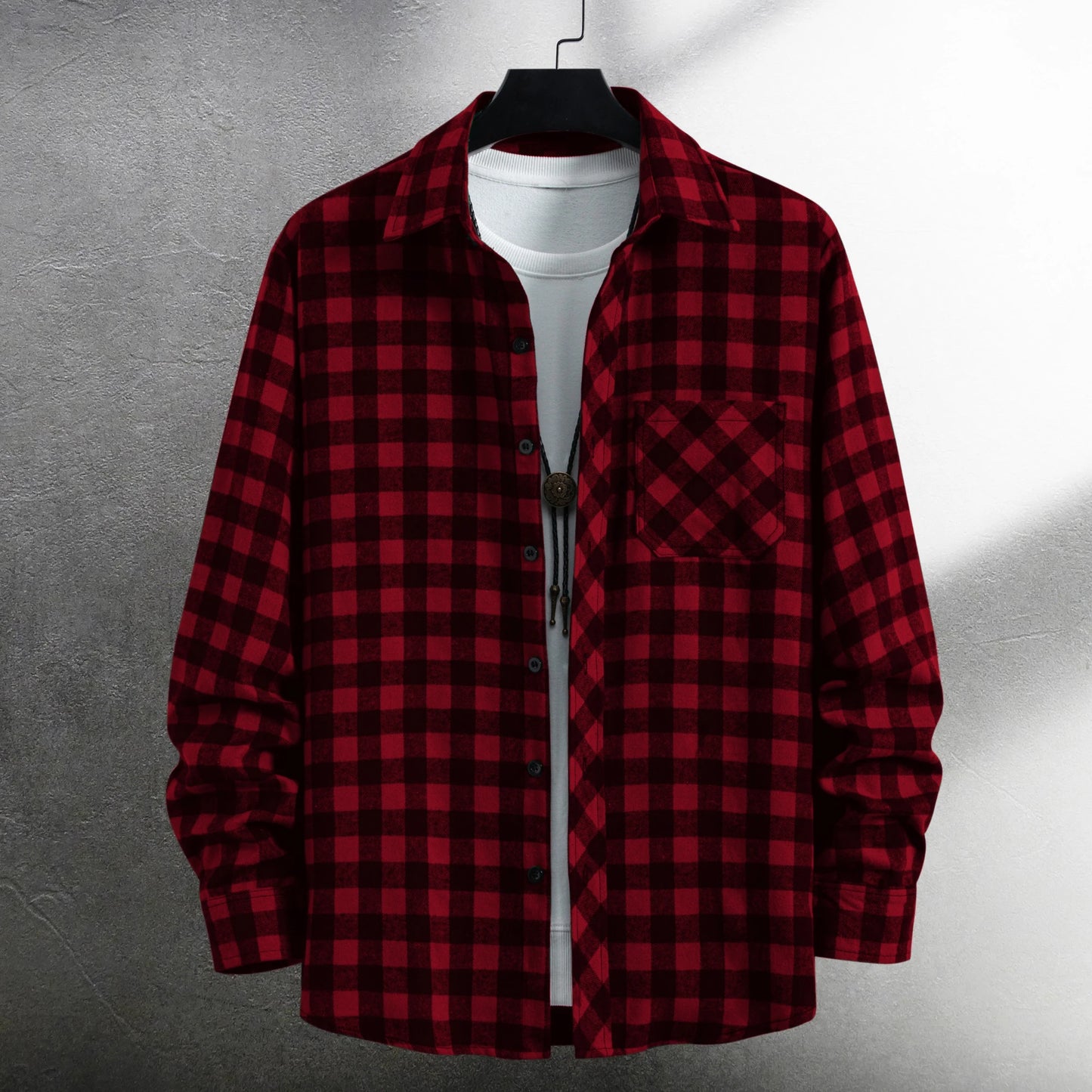 Men's long-sleeved lapel all-match plaid shirt spring and autumn fashion casual outdoor men's shirt