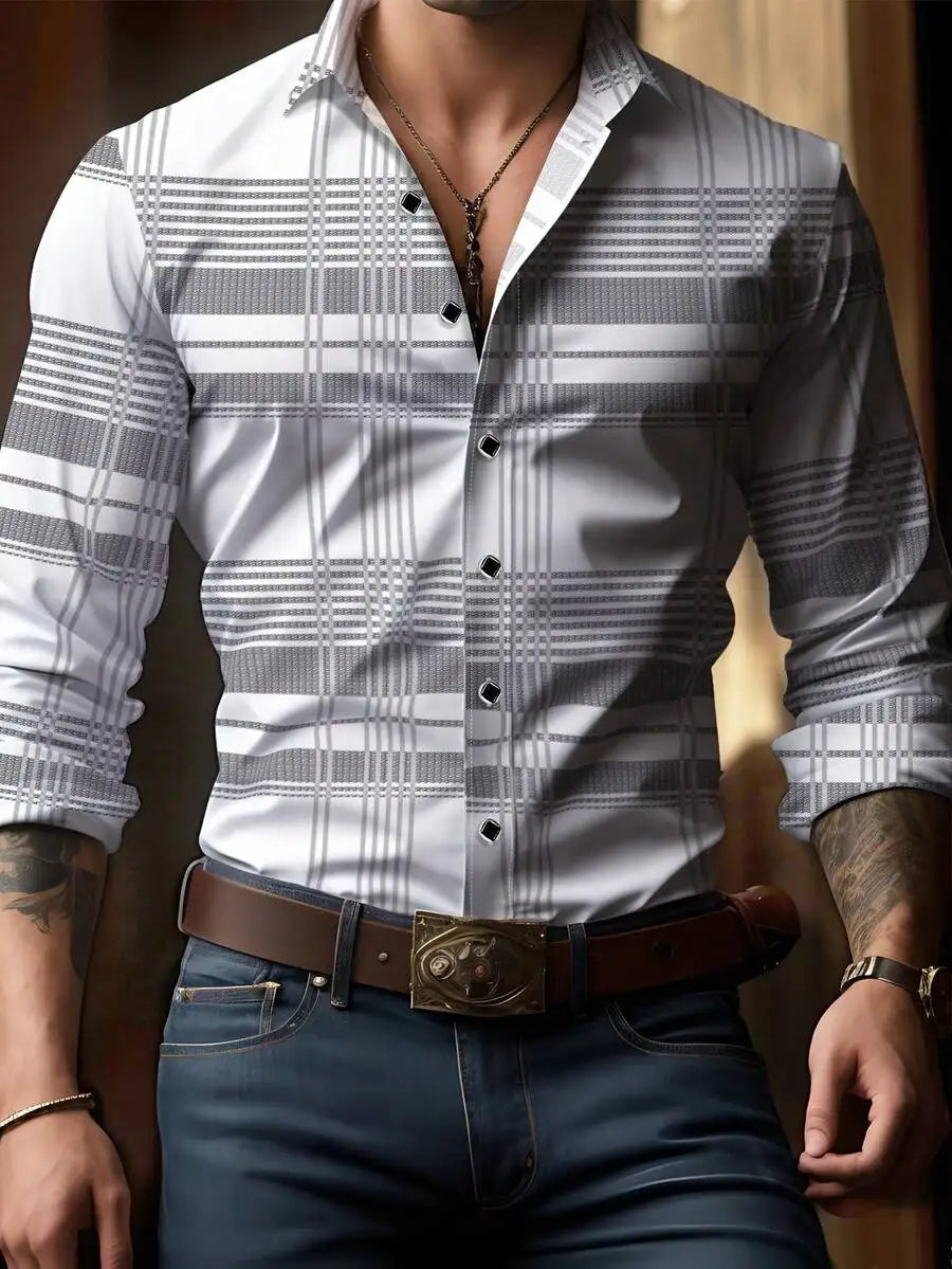 Men's Long Sleeve Plaid Shirt, Classic Fit, Button-Down Collar, All-Season Casual & Business Wear