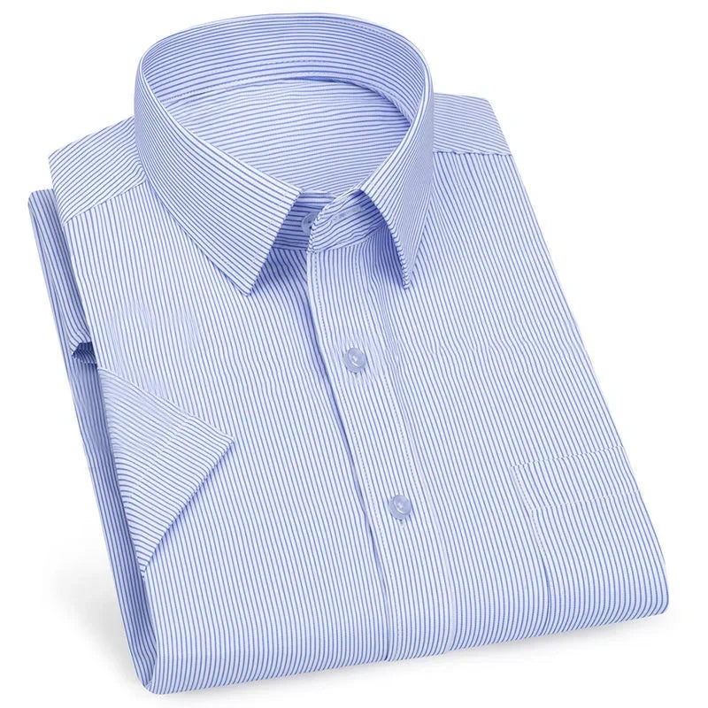 Men's Premium Striped Plaid Short Sleeve Shirts Summer Business Casual Branded Workwear Purple Blue 6XL Plus Large Size KOACUS
