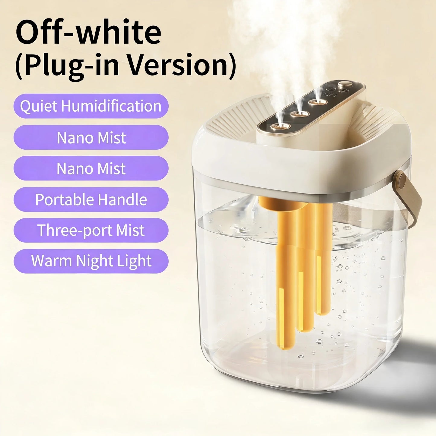 Intelligent 3-Spray Humidifier - 2L Large Capacity Water Tank, Warm Night Light, Waterless Protection, 4-Speed Mist Adjustment