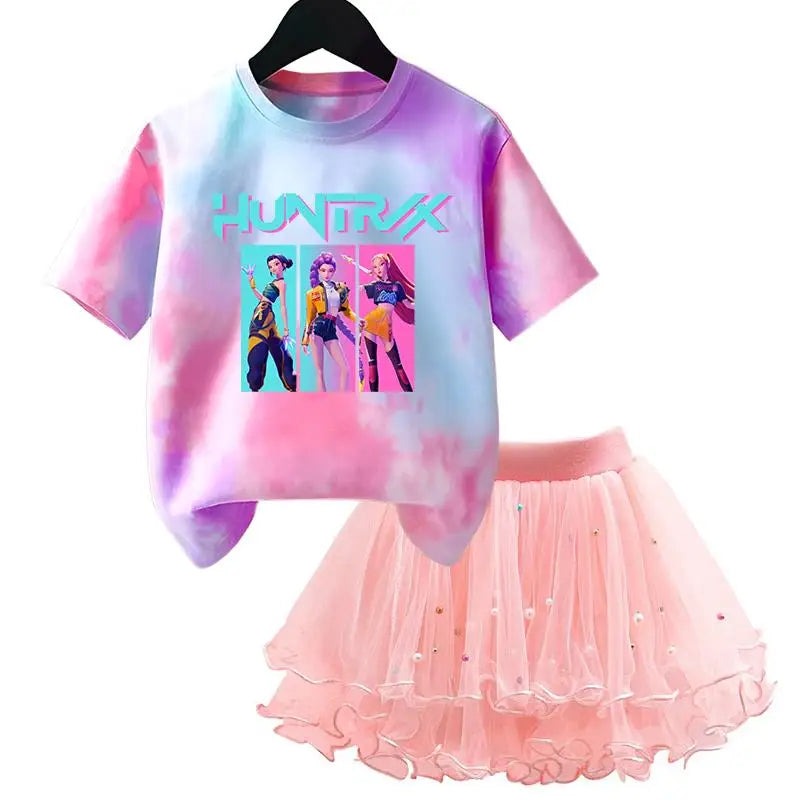 K-Pop Hunters Zoey Mira Rumi Kids T Shirt Summer Girl Outfit T-shirt +Tutu Skirt Princess Clothes Suit Party Clothing Set