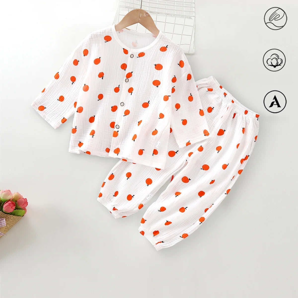 Spring Kids Cotton Gauze Pajamas Set 2-9Y Long Sleeve Soft Anti mosquito Loungewear Skin friendly Boys Girls Indoor Clothing