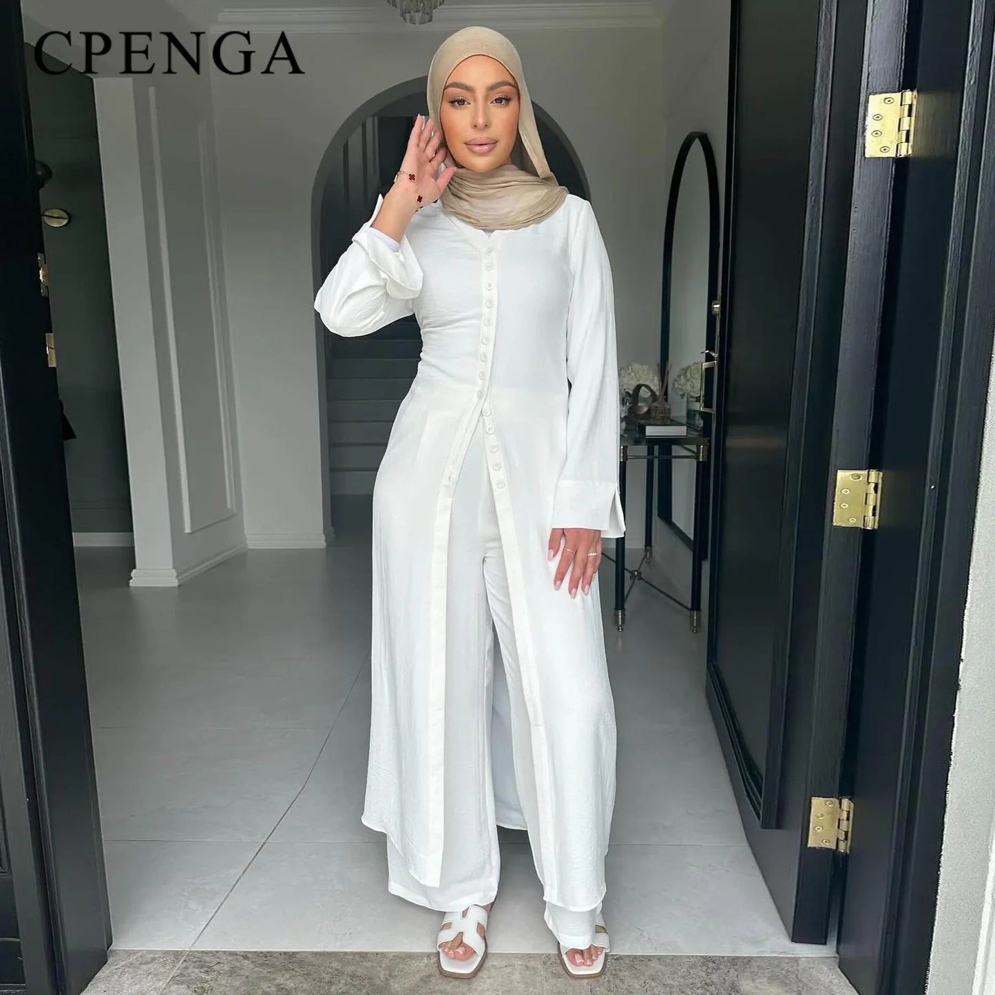 Two Piece Muslim Sets for Woman Ramadan Dubai Modest Abaya Dress Islamic Femme Vacation Travel Outfit Fashion Turkey Robe 2025