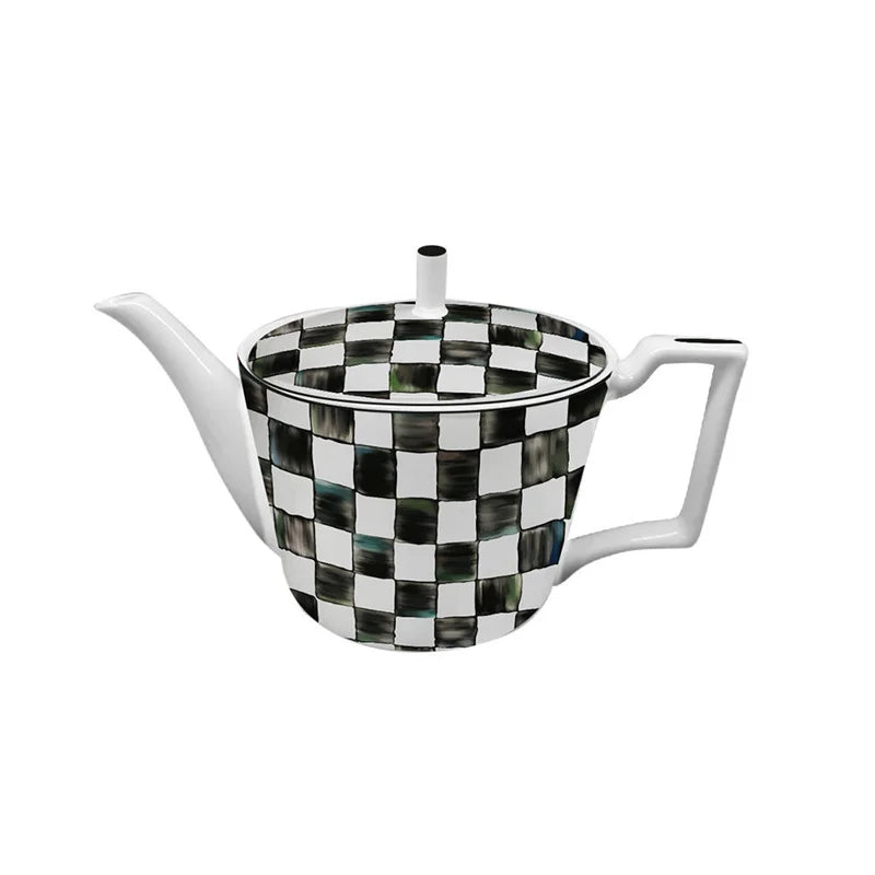 Black White Checkerboard Ceramic Dinner Plate Bone China Coffee Cup and Saucer Western Food Dishes Home Elegant Tableware Mug