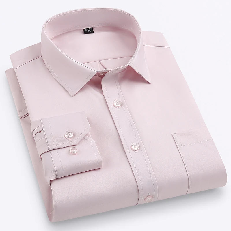 Plus Size M-7XL Elasticity Shirt Men Long Sleeve Slim Fit Casual Solid Color Luxury Shirt Social Formal Dress Shirts Man Clothes